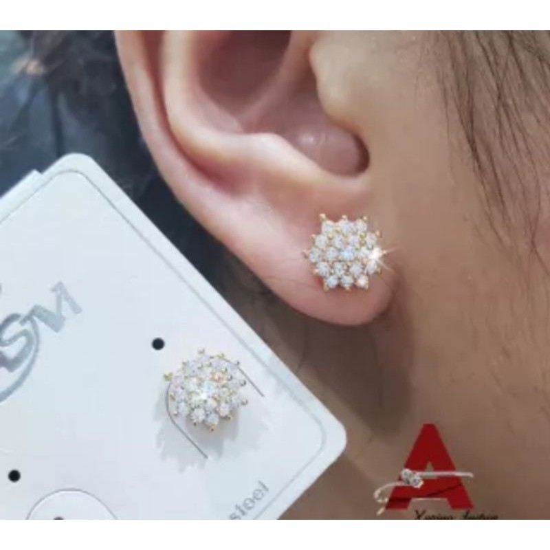 giwang bunga full permata mewah perhiasan wanita titanium gold anting aksesoris fashion