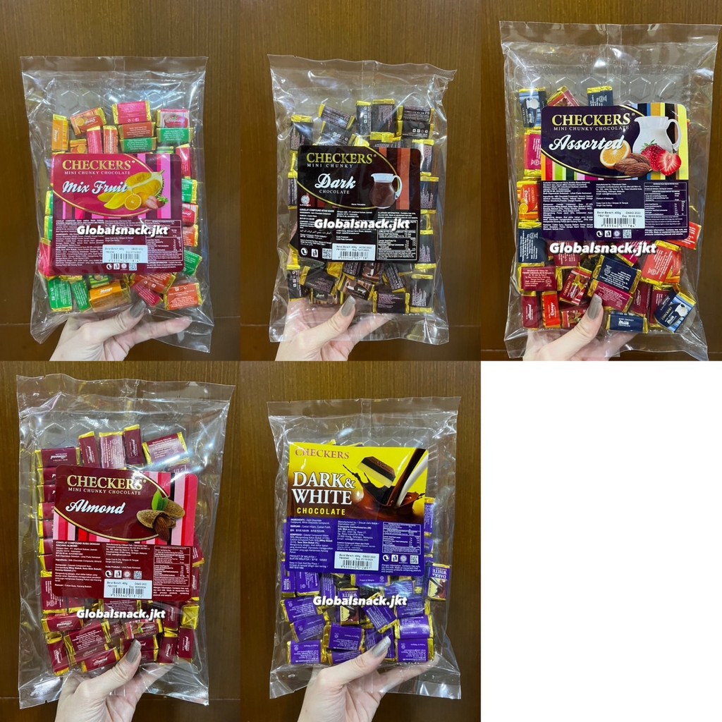 

PROMO CHECKERS MINI CHUNKY CHOCOLATE DARK CHOCOLATE / MIX FRUIT / DARK&WHITE / ALMOND / ASSORTED