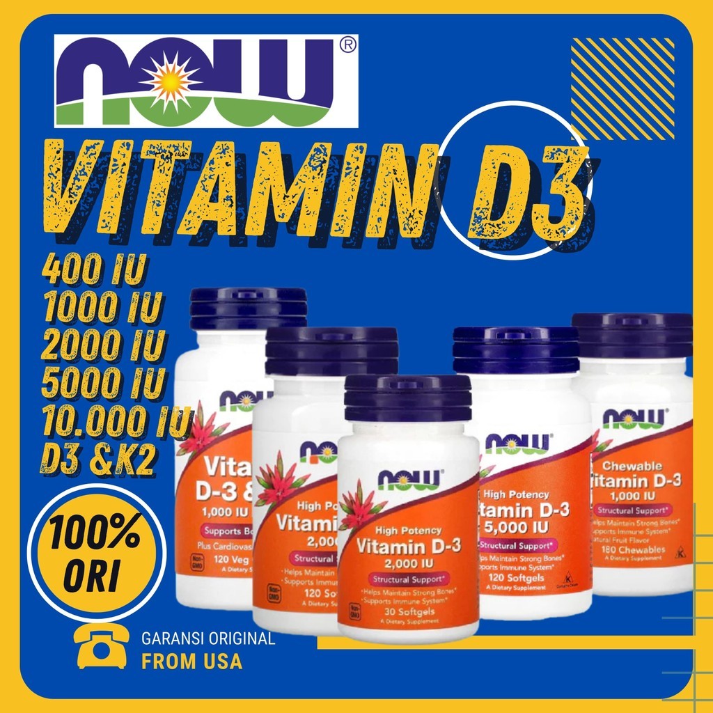 Now Vitamin D3 D SILAHKAN PILIH VARIAN  1000 iu 2000 iu 5000 iu 10.000 iu 10000 iu D3k2 D3 K2 Origin