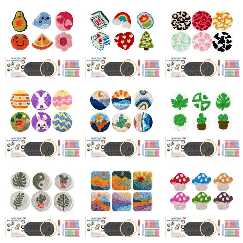 

CHENISTORY 6PCS DIY Punch Needle Embroidery Coaster Set Landscape Punch Needle Embroidery Set Handmade Home Decoration