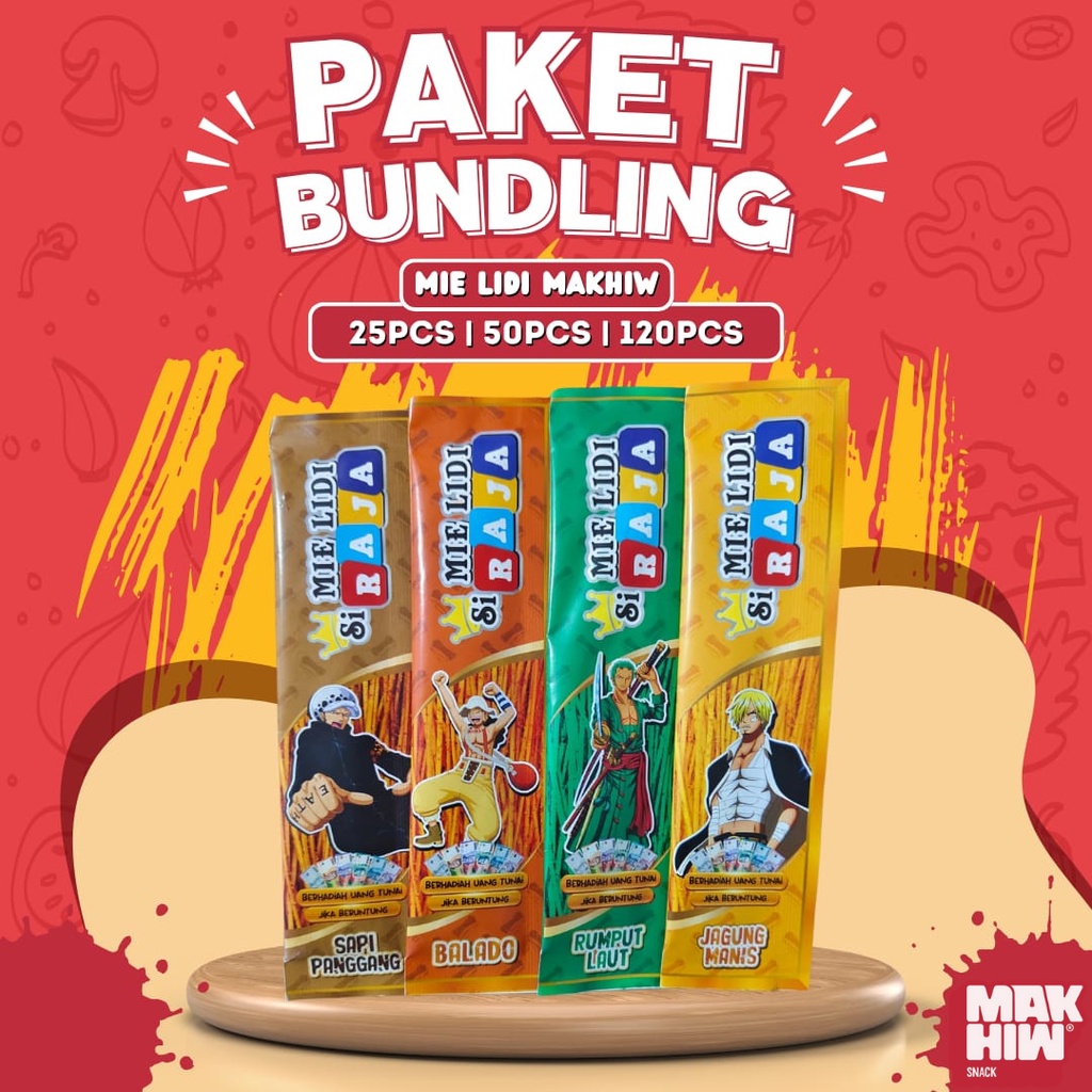 

Makhiw Snack - Mie Lidi Gaul Karakter Berhadiah 1 Ball Isi 120pcs Mix Varian Rasa