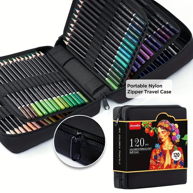 

120 Colored Pencils Set, Oil-Based Soft Core, Ideal for Adult Coloring & Sketching, Durable Wooden Art Kit with Vibrant Illustra