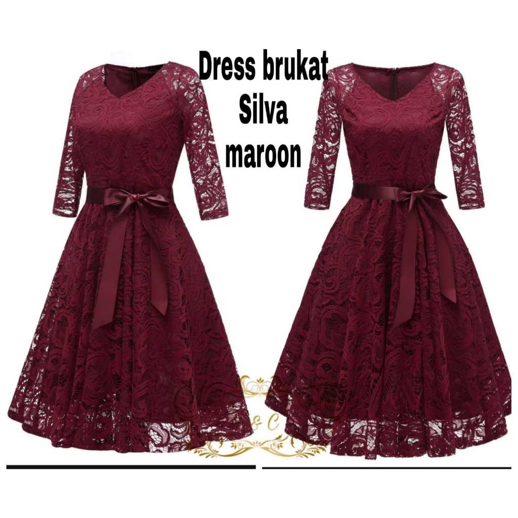 MUNIKSOSHOP  DRESS SILVA UK M,L,XL & XXL Pesta Wanita Gaun Natal Mewah Brokat Kondangan