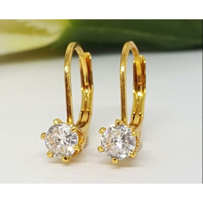 Anting Lapis Emas 24K Permata Putih Berlian Kerabu