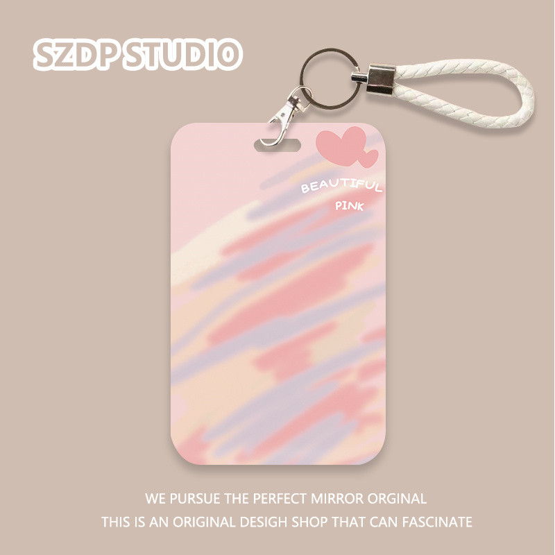 

ID CARD Penutup pelindung kartu bank gantungan kunci pola garis pelangi merah muda kartun Korea penutup pelindung kartu bus penutup pelindung kartu ID