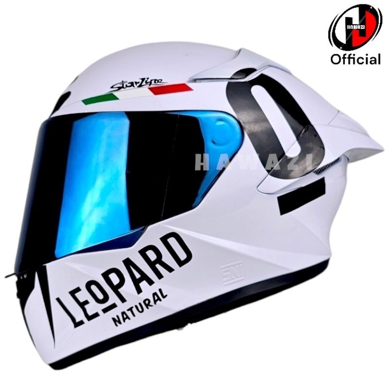 Helm Fullface MLA Model Kyt Ttc Course Putih Paket Ganteng Leopard Motorcycle