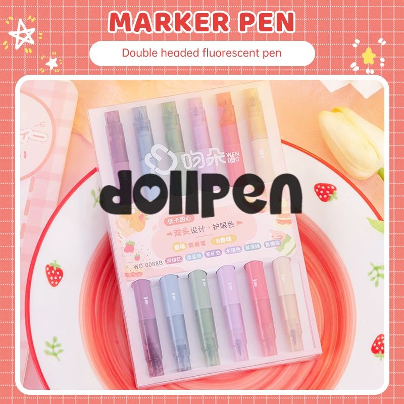 

【qing】Pena Neon Wangi Samar Pena Spidol Pelindung Mata Kepala Ganda Alat Tulis Siswa