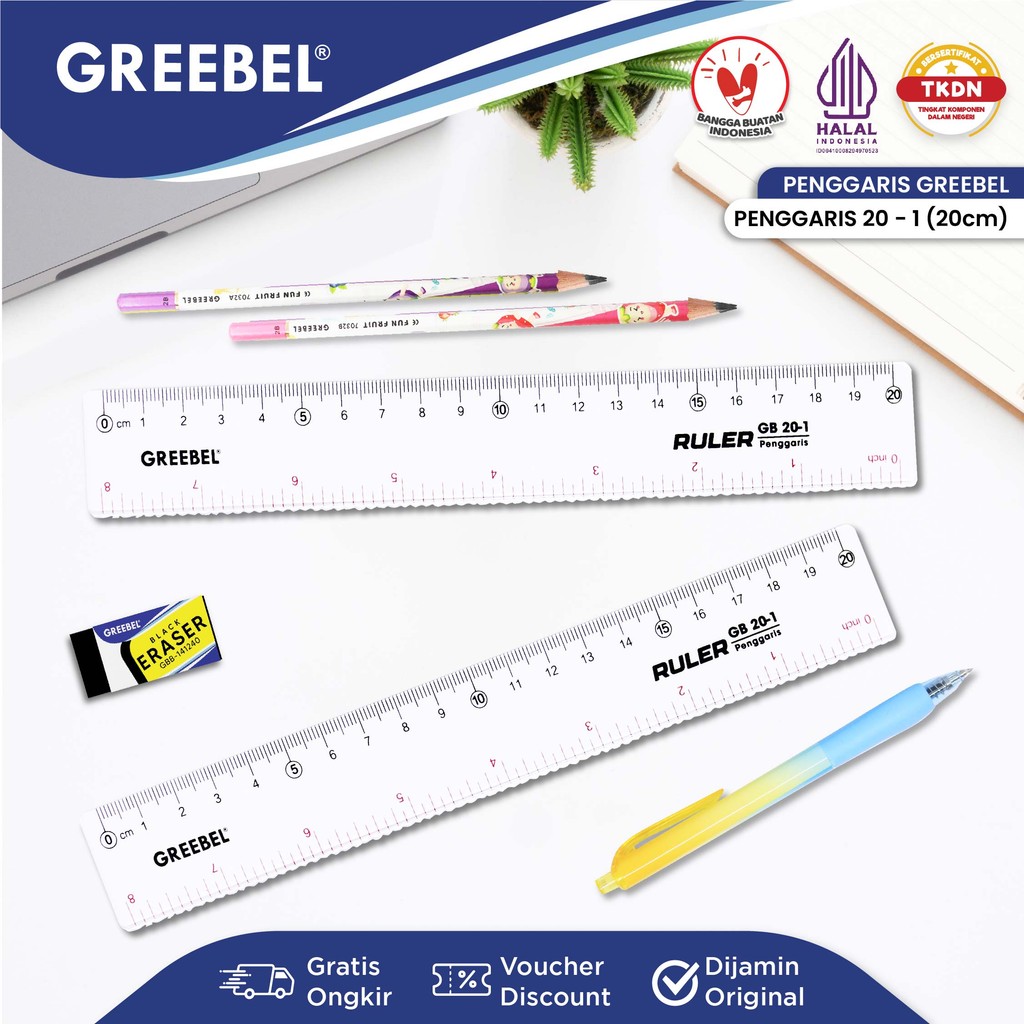 

GREEBEL Penggaris Plastik 20cm / Penggaris Bening / Ruler 20-1