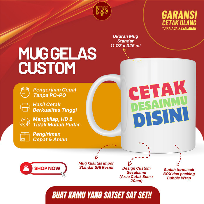 Cetak Mug Gelas Custom Express Tanpa PO Langsung Jadi| Satuan / Grosir - POLOS, Tanpa BOX