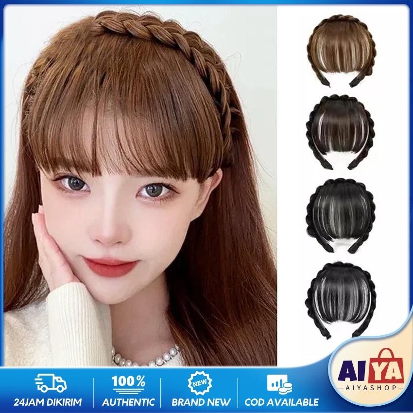 Wig Poni Rambut Palsu Model Tulang Ikan / Bando Kepang berponi / Hairclip Bando Poni Korea / Rambut 