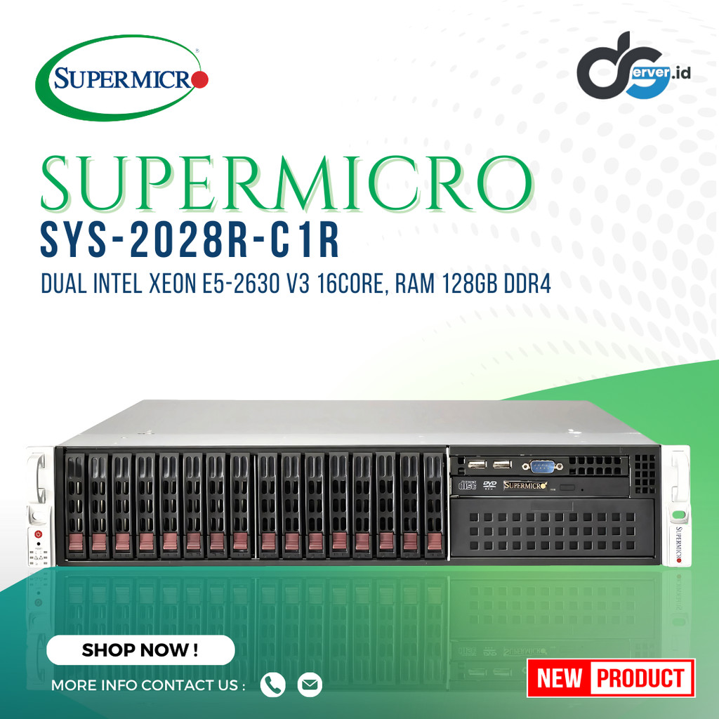 Server Supermicro SYS-2028R-C1R 2U Dual Intel Xeon 16Core RAM 128GB