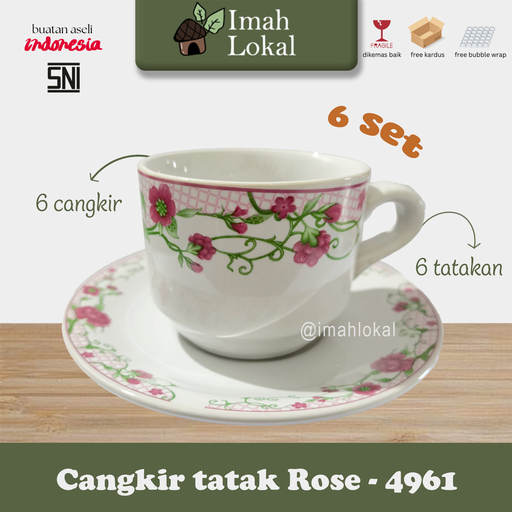6 set Cangkir Tatak Kopi Teh Lucky Keramik Rose - 4961