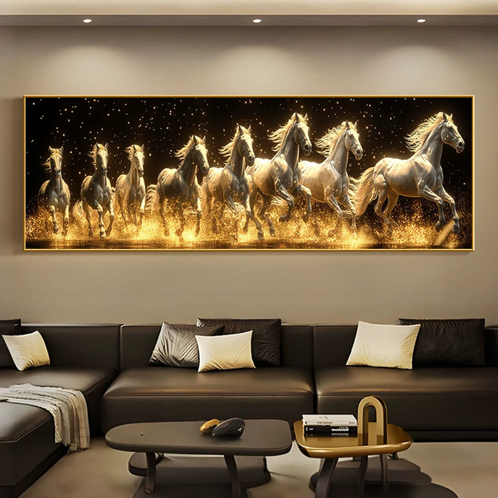 Lukisan Porcelain Painting Diamond 9 Kuda Putih Mewah Led Lighting