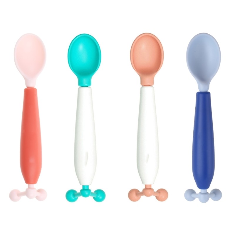 Kid's Soft Baby Spoons Rotatable Training Temperature Spoons