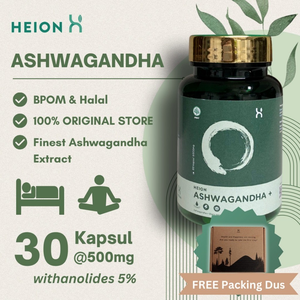 HEION Ashwagandha 30 Kapsul - KSM-66 Ashwaganda Extract @500mg BPOM by HEION OFFICIAL