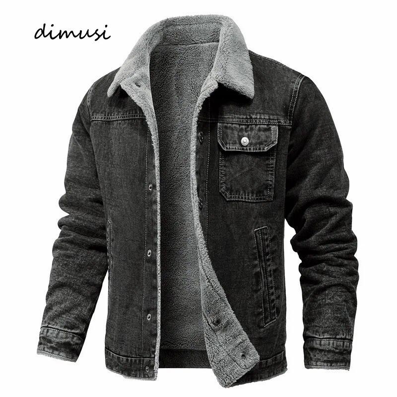 DIMUSI Men's Winter Jacket Fashion Men's Lapel Sherpa Fleece Lined Thicken Denim Jean Trucker Jacke 