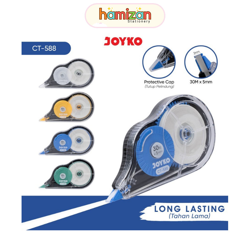 

( 1 pcs ) CT588 Tipex Kertas Joyko / Correction Tape Jumbo 30 Meter x 5 mm / Pita Koreksi Joyko CT-588 warna / Tipe X Pita Long Lasting / Tipe X / Pita Koreksi Correction Tape Joyko CT-588 Murah Berkualitas