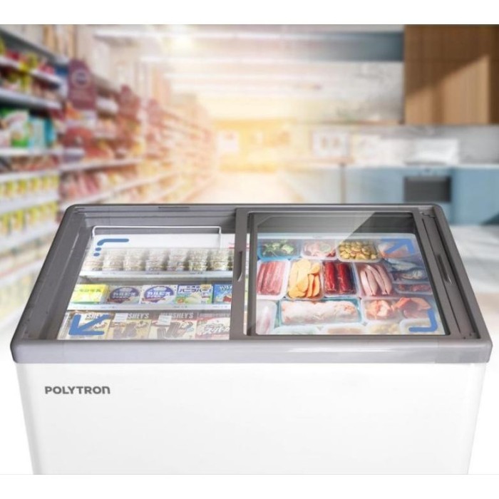FREEZER BOX POLYTRON PCF229 CHEST FREEZER TUTUP KACA 200 LITER