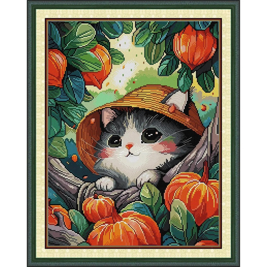 

Joy Sunday Pre-printed Cross Stitch Kit Easy Pattern Aida Stamped Fabric Embroidery Set-Kittens