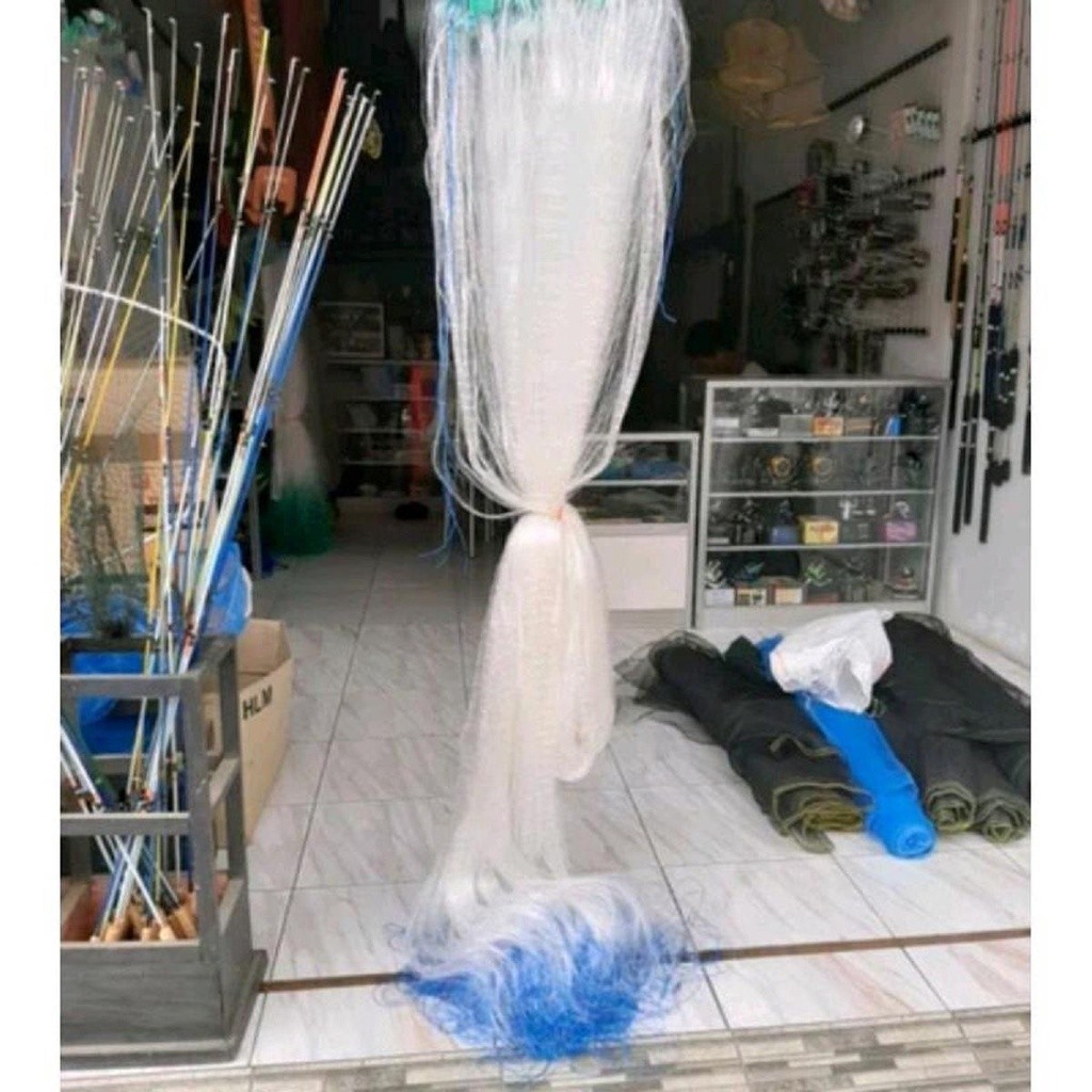 Jaring Ikan Bentang Siap Pakai 3 lapis Tinggi 2,5m Panjang 50m Pemberat Timah jaring ikan murah jari