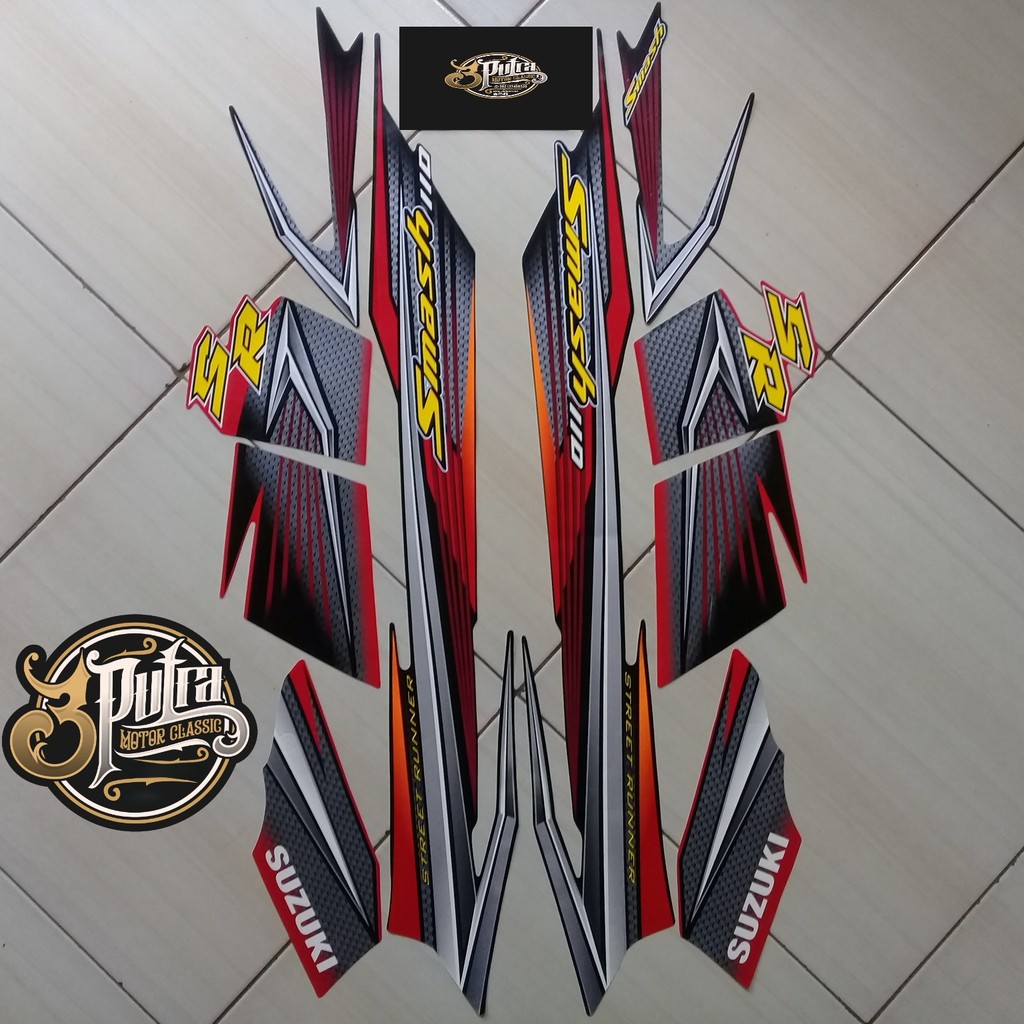 Sticker Striping Motor Smash SR 110 2007 Hitam-Merah