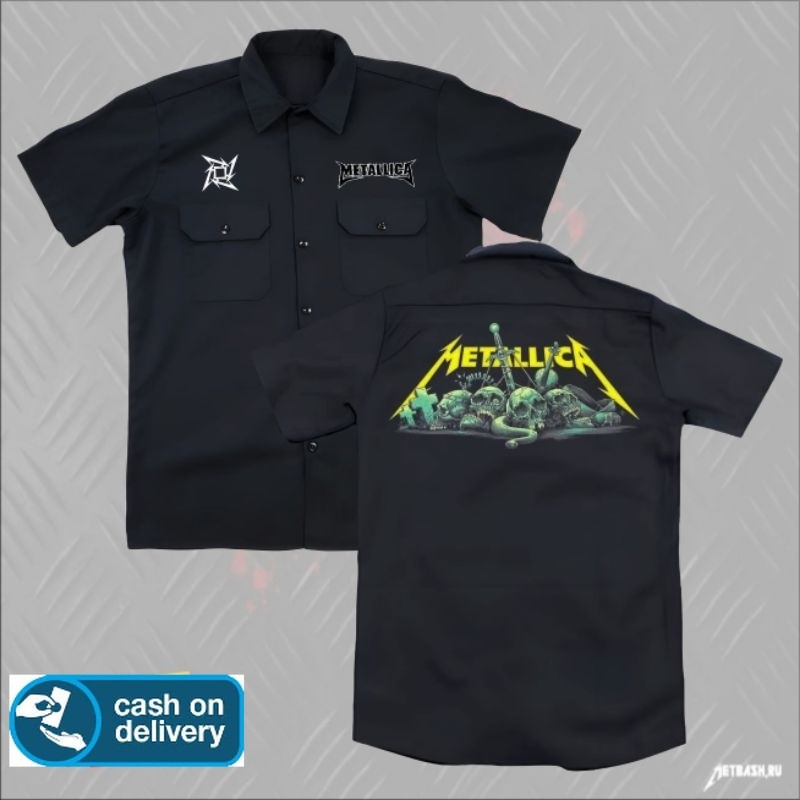 kemeja WORKSHIRT hitam band METALLICA terbaru original distro | kemeja pendek band musik METALLICA d