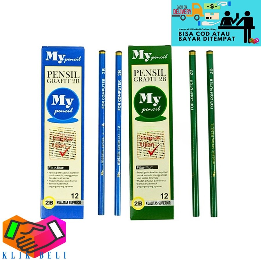 

Pensil 2B Isi 12 Pcs For Computer My Pencil Hijau / Biru Pensil Grafit Kayu Murah