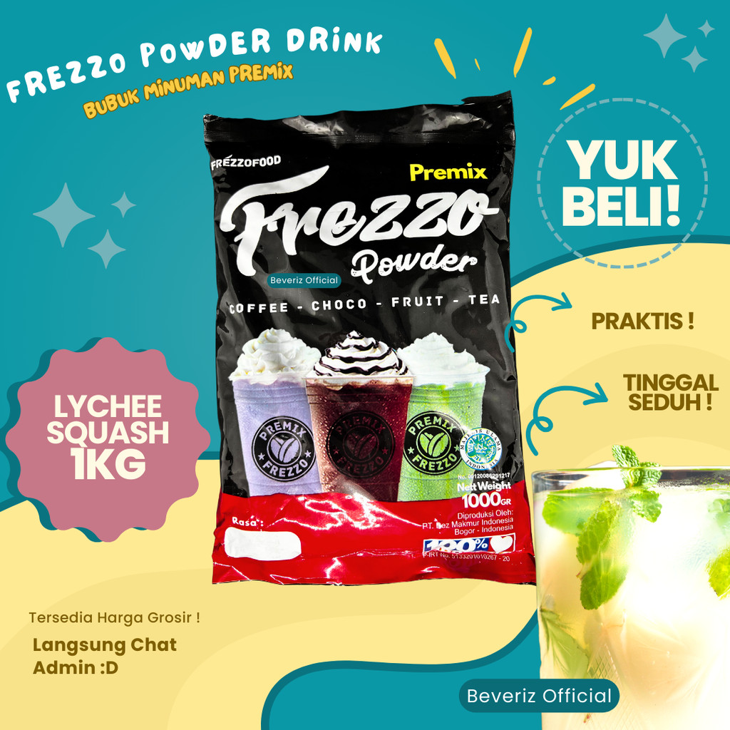 

BEVERIZ Frezzo Bubuk Minuman Rasa Lychee Squash | Lychee Squash Boba Powder Drink 1Kg / 1000gram {Bisa COD} {tersedia harga grosir}