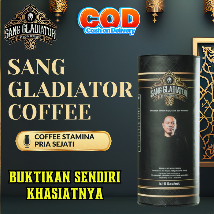 

Sang Gladiator Coffee by Vicky Prasetyo Kopi Pilihan Pria - Halal & Bpom - 1 Pack isi 6 Sachet