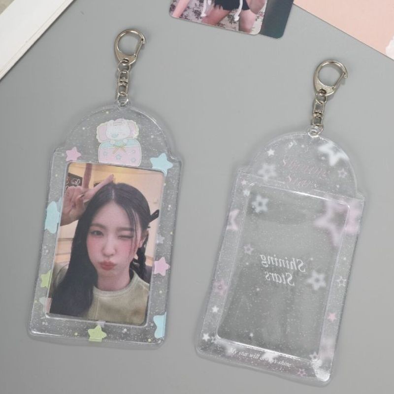 

Glitter Star Transparent Photo Sleeves 3Inch Photocard Holder PVC Heart Card Holder Storage Idol Card Display Protective Pendant
