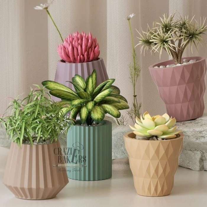 Cetakan SIlikon Lilin Flower Pot Storage Box  Irregular Striped Rhombus - Pot Bunga Succulent Besar 
