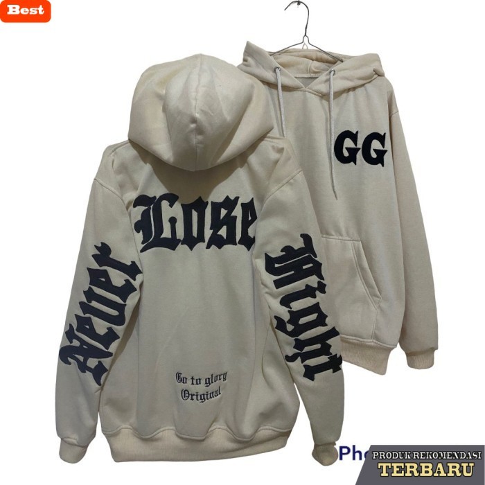 hoodie pria keren Jaket Hoodie Pria Full Bordir GG Never Lose Fight Sweater Keren Unisex - CREAM NLF