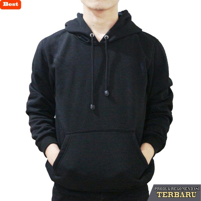 hoodie pria keren Jaket Sweater Polos Hoodie Jumper/Resleting Hitam - JUMPER HITAM, M
