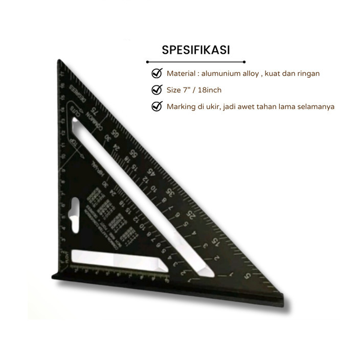 

Speed Square 7 Inch Premium Quality Hitam Penggaris Siku