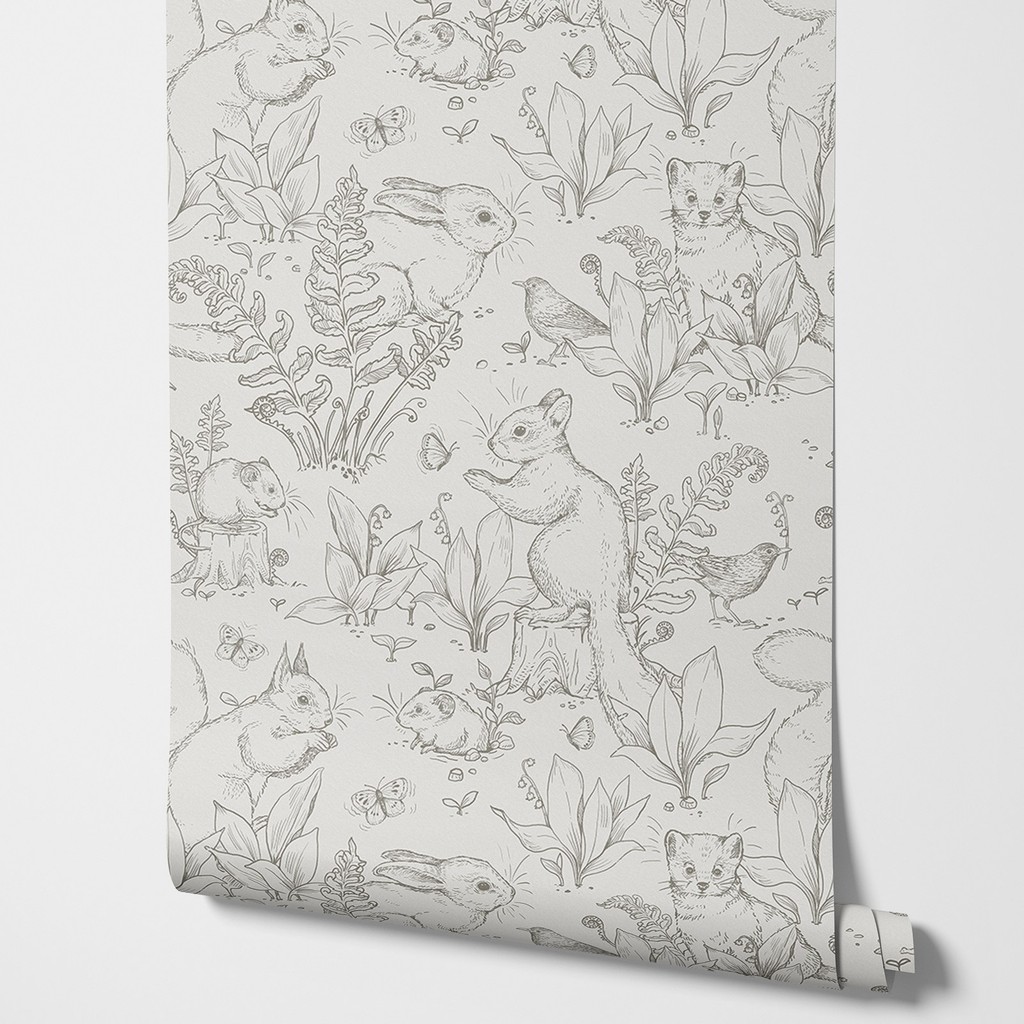Forest Life wallpaper wallpaper in Grey. Grey Wallpaper with animals in forest style with Rabbit and