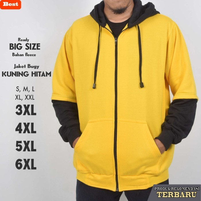 hoodie pria keren Jaket Pria Bugy Polos Hoodie Kuning Hitam Jumbo Big Size - Kuning Hitam, S