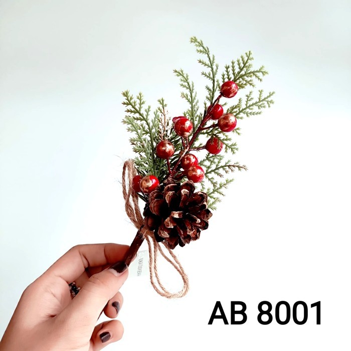

Bunga Tusuk Ponsetia Dekor Kado Bunga Pinus Cherry Daun Parcel Hampers - AB8001 BUNGA A