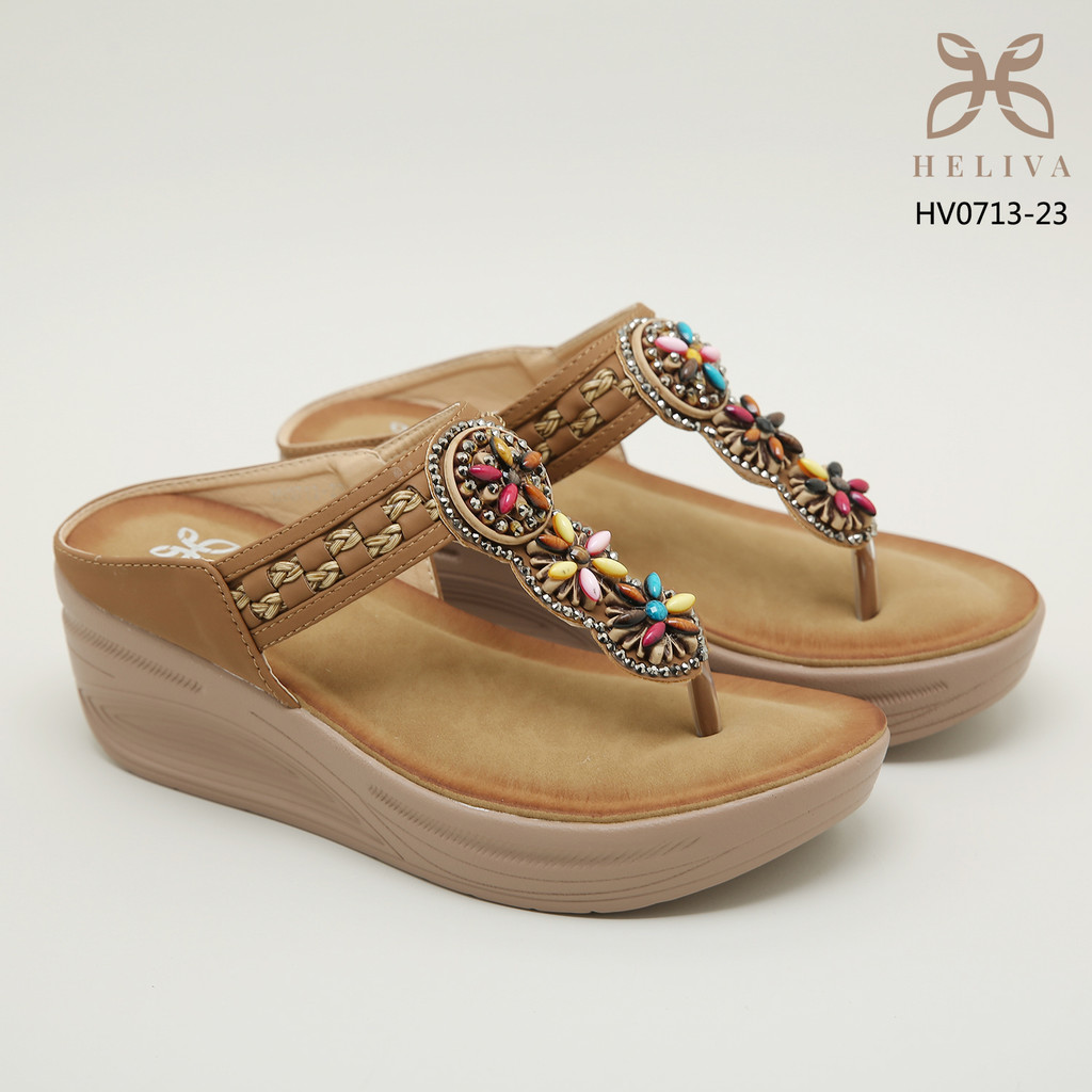 HELIVA ADELA Sandal Wedges Wanita Toe Post Aksesoris Etnik Boho Sol 6cm Sandal Santai Casual HV0713-