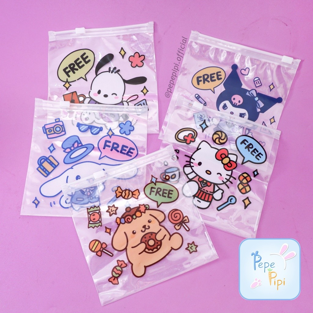 

Map Pouch Zipper FREE 13.5 x 13.5 Sanrio ZipLock Storage Bag Travel Plastik Transparan ANTI AIR