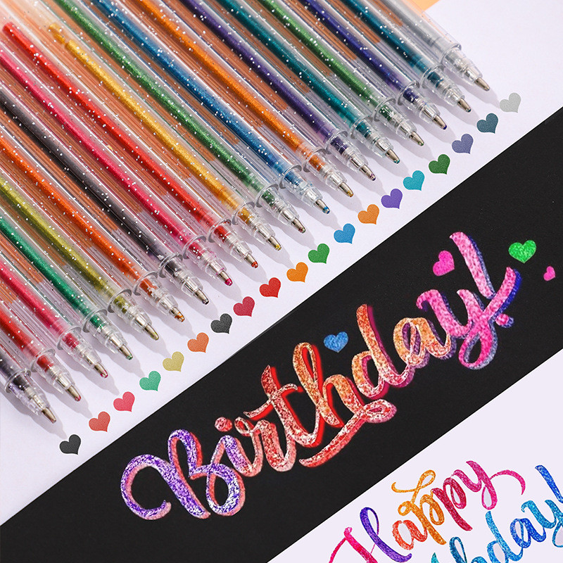 

8/12/18 Colors Glitter Gel Pen Set Stationery Iitems 1.0mm Gel Pens DIY Writing Drawing Stationery Back to School Supplies Gifts