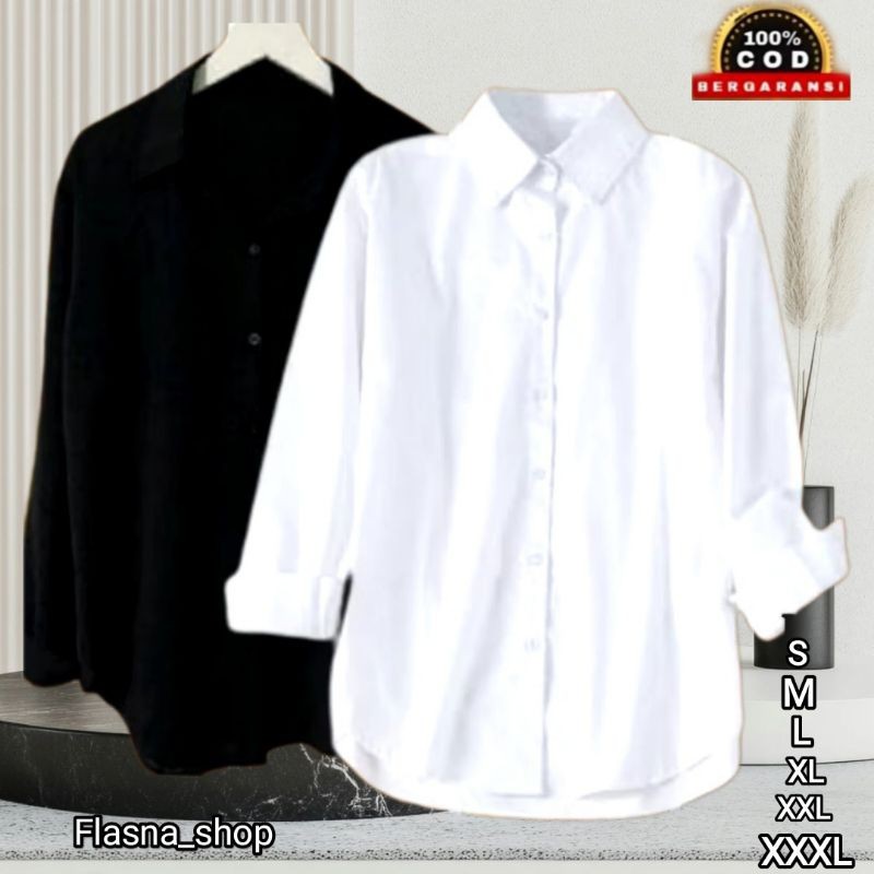 BAHAN PREMIUM / Baju Atasan Wanita Putih Bersih  Kemeja Polos With Dan Black Kerja / Kemeja Polos Wa