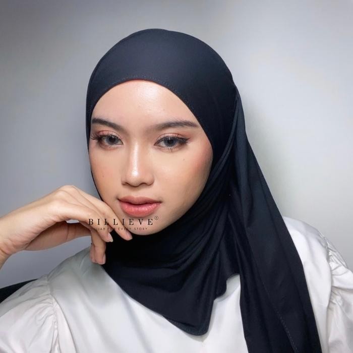 Pashmina Kaos Rayon Billieve Hijab Polos Muslim Kerudung - Black