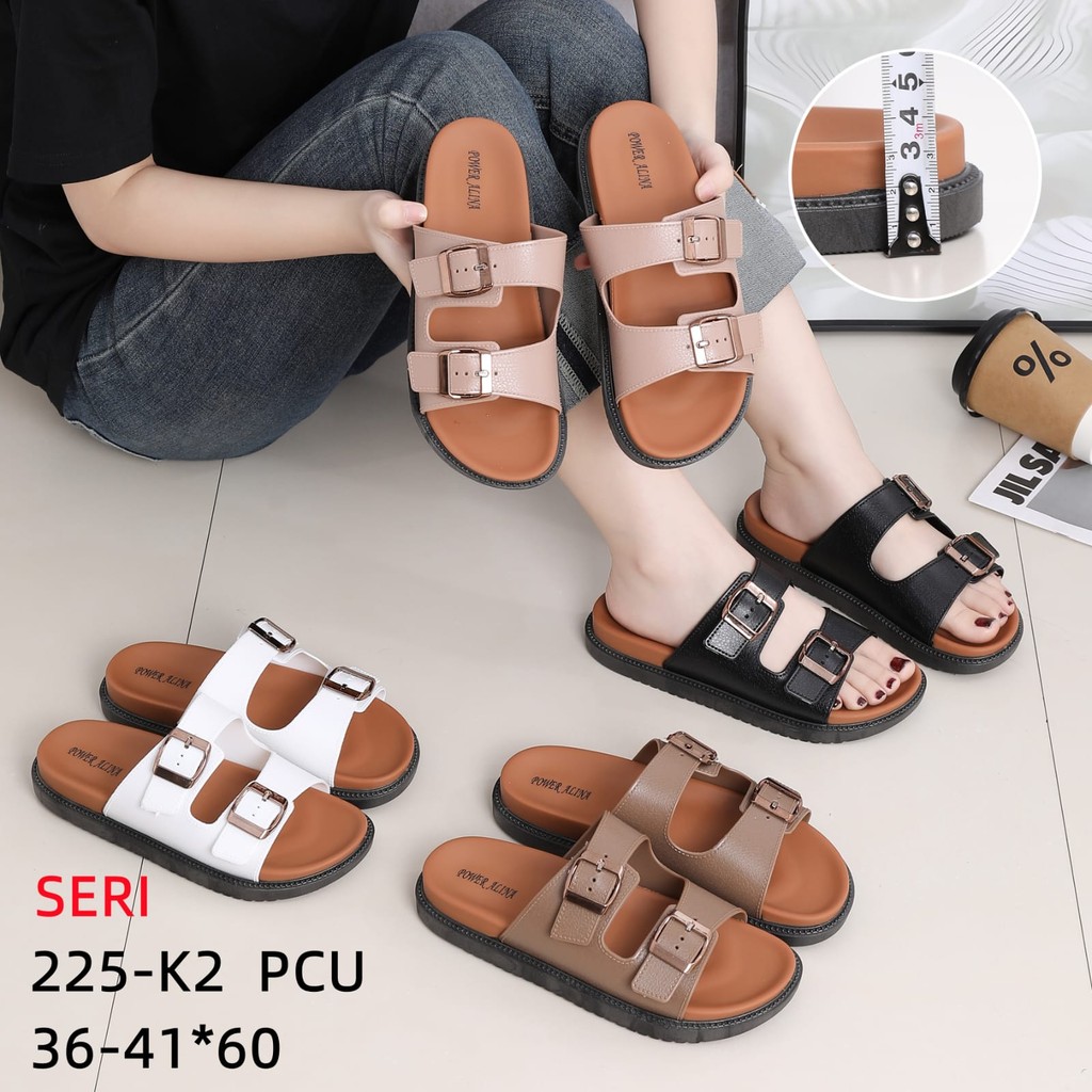 Sandal Slop Wanita Jelly Import Ban 2 Gesper Tebal Empuk Soft Rubber BRKN Alina 225-K2