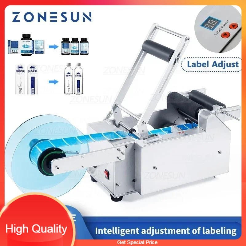 

THE BEST ZONESUN Round Bottle Label Machine Plastic Labeling Sticker Machine Label Dispenser Machine Label Applicator ZS-LT50