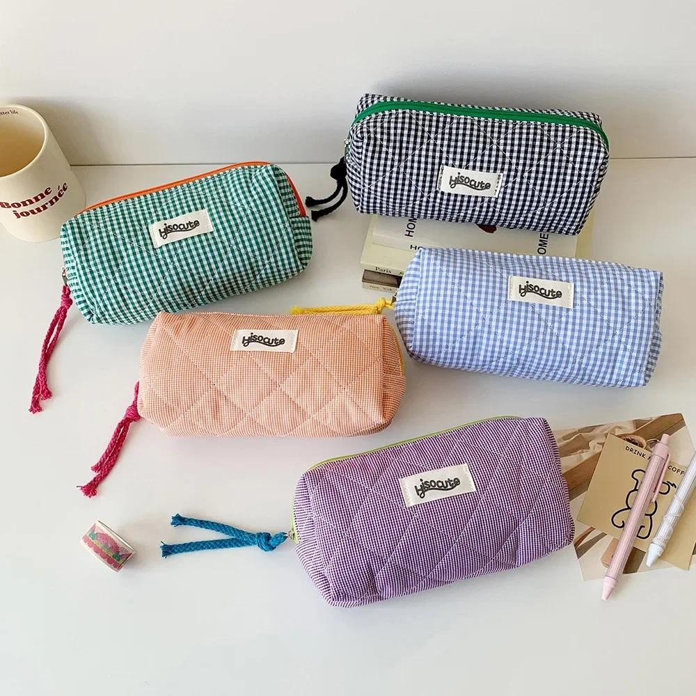 

Student plaid pencil bag Stationery storage bag Large capacity cosmetics and sundry storage bag pencil pouch cute pencil case