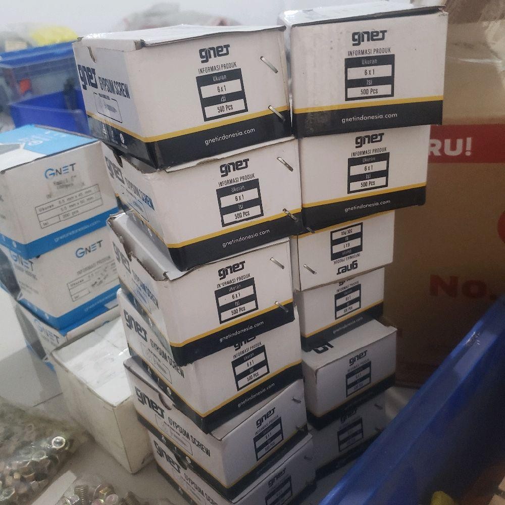 Sekrup Gypsun Screw Merk Gnet Ukuran 6x1/Box 500 Pcs .Hitam