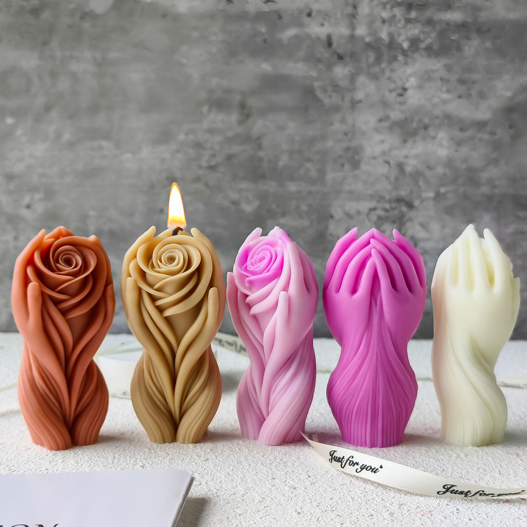 

DIY Human Body Hand Flowers Aroma Plaster Ornament Mould Handmade Candle Making Supplies 3D Rose Flower Candle Silicone Mold