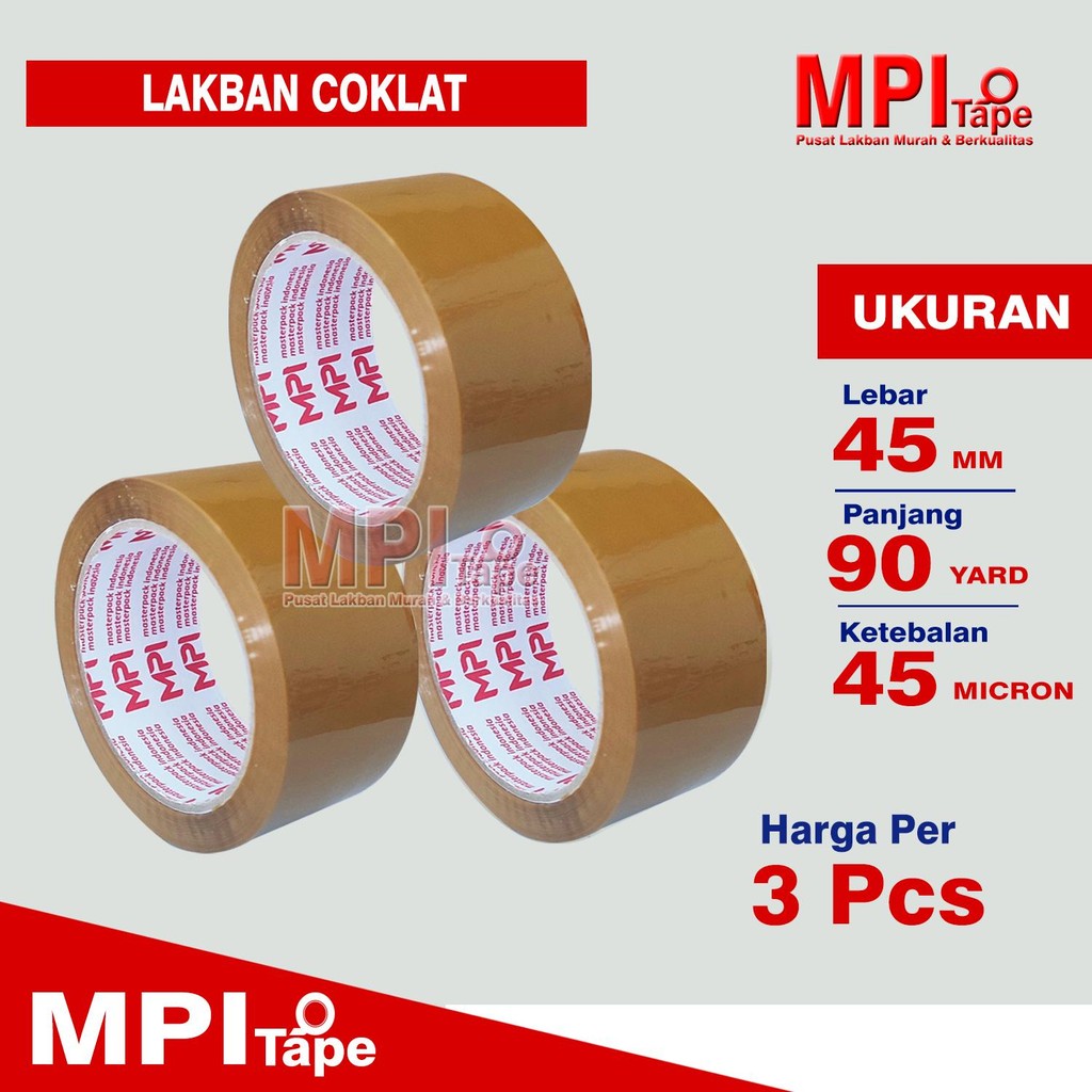 

3 Pcs - Lakban Coklat uK 45 mm x 90 Yard - Lakban Packing - MPI, Harga Terbaik!