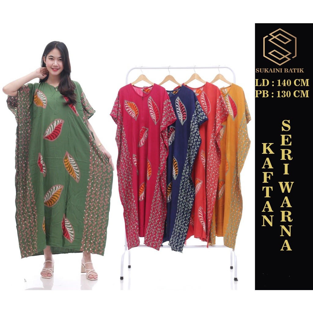 NANTARSHOP sukaini batik cap asli kaftan serian wana daster lowo jumbo motif daun gamis busui batik 