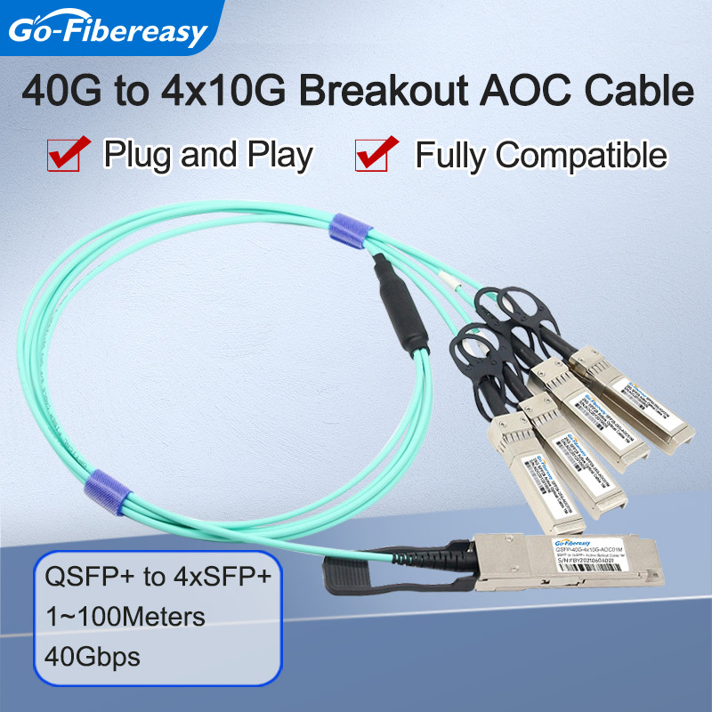 QSFP 40Gb AOC Cable QSFP+ to 4xSFP+ Active Optical Cables 1M/2M/3M/5M/10M...50M OM3-Aqua Cable Compa